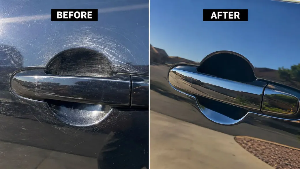 Door handle scratches before and after